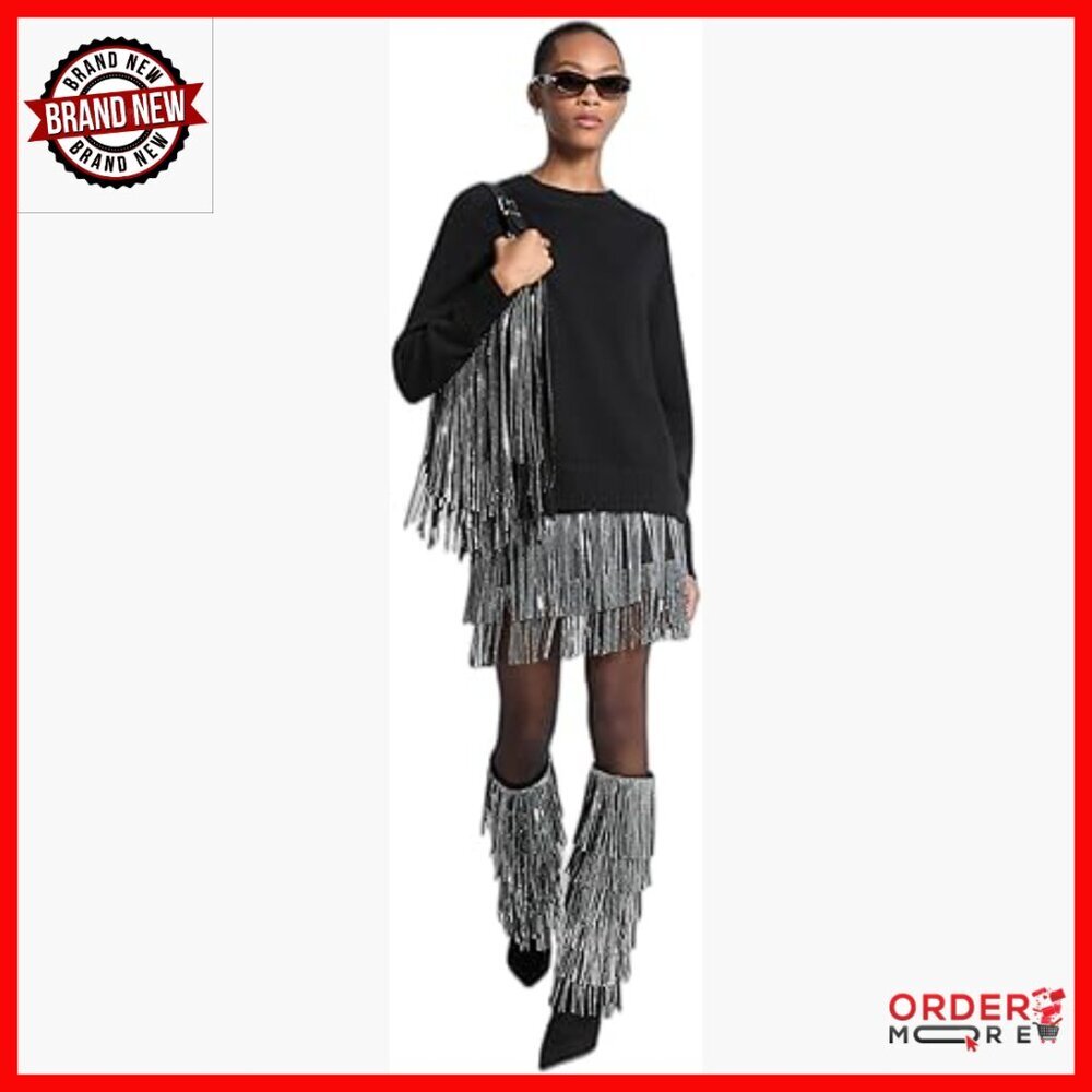 Studded Fringe Mini Skirt with Zip Closure, 100% Polyester
